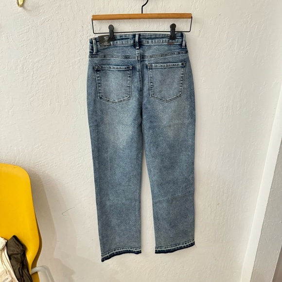 Tractr High Rise Straight Washed Denim Dark Blue Fray Hem Jeans 2/26 - Picture 5 of 6